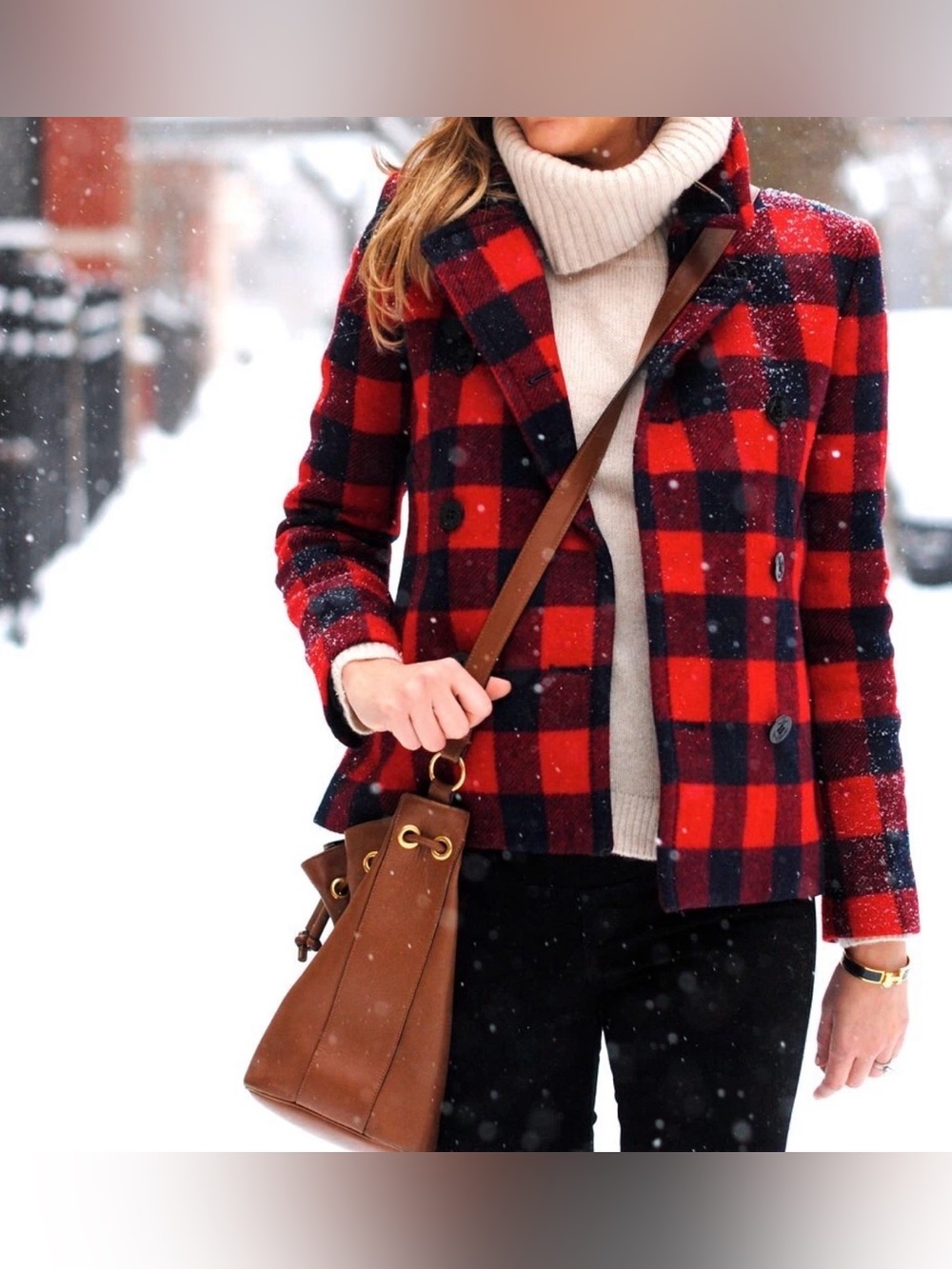 J. Crew Buffalo Plaid Peacoat Wool Jacket Red Navy Blue Checkered Plaid Women 4